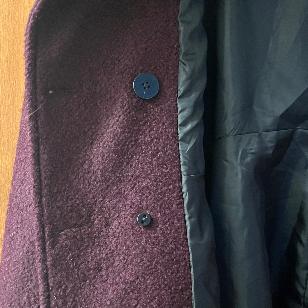 Liz Claiborne Double-Breasted Plum Coat with Fur Trimmed [zip-off] Hood - Picture 9 of 11
